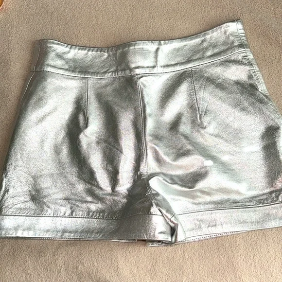 The Mighty Company Metallic Lamb Leather Shorts Silver Medium